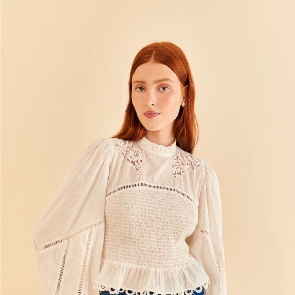 White Smocked Farm Rio Blouse - XL